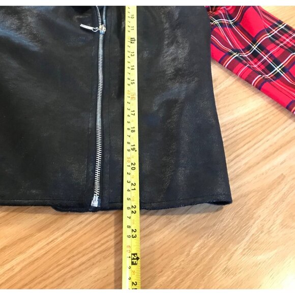 Womens Nygard Shirt Zip Front Medium Black Faux Leather & Red Plaid Long Sleeve - Picture 11 of 11
